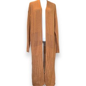 Marled Open-Knit Caramel brown Long Line Duster Size Medium